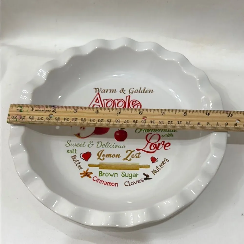 Apple Pie Ceramic Recipe Baking Dish 10 In Round 1 1/2 In Tall Homemade Love